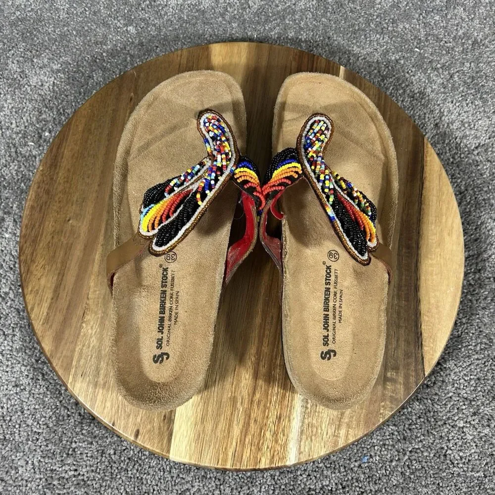 Sol John BirkenStock Women's Size 39 Bohemian Beaded Comfort Slide Sandals Used